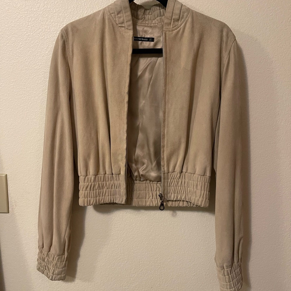 Bruno Magli Women's Tan Suede Bomber Jacket